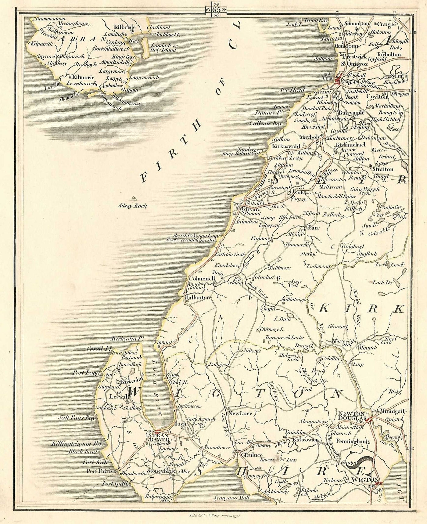Ayr Stranraer Wigtown Scotland antique map 1794