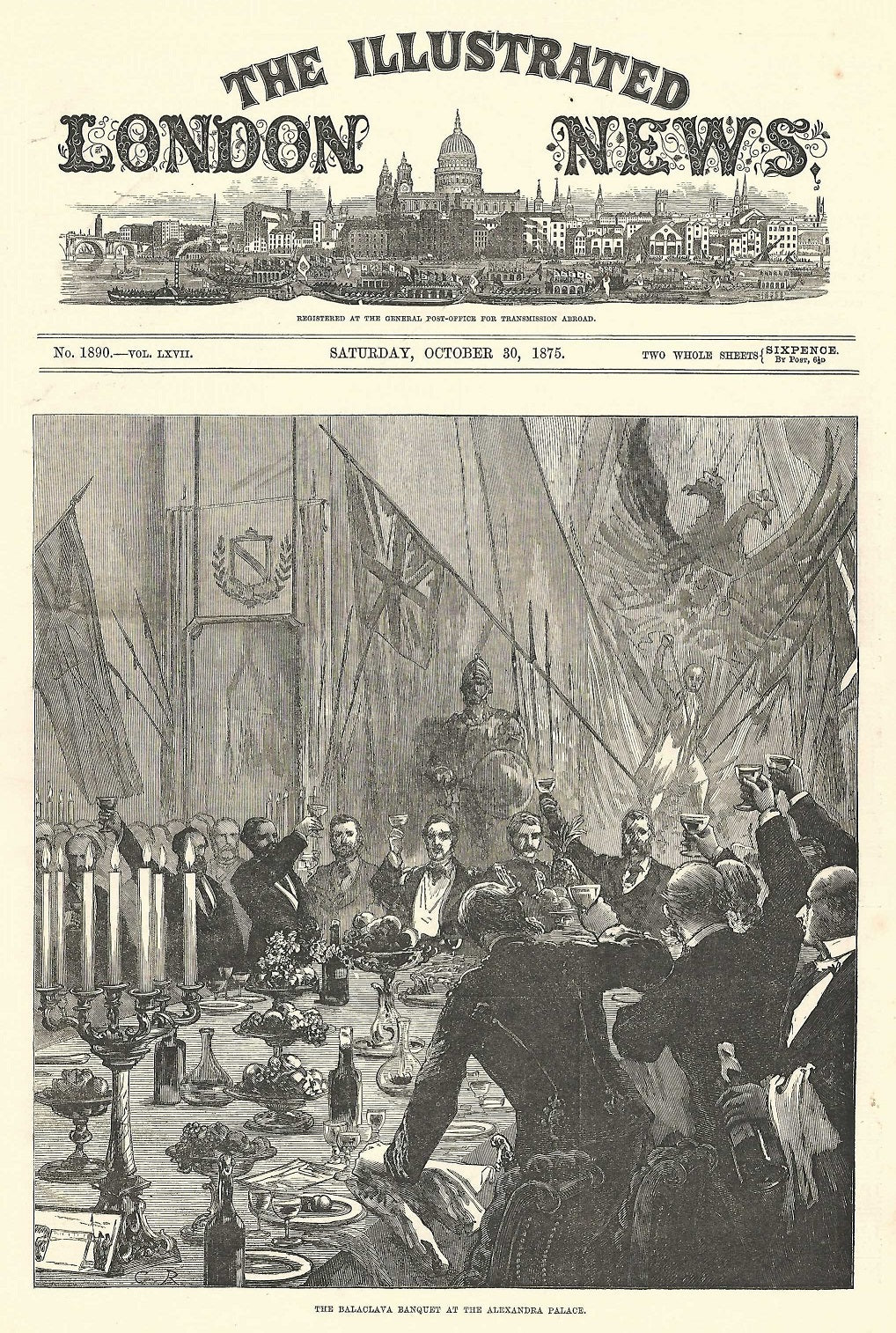 Balaclava Banquet (Crimean War) at Alexandra Palace antique print 1875