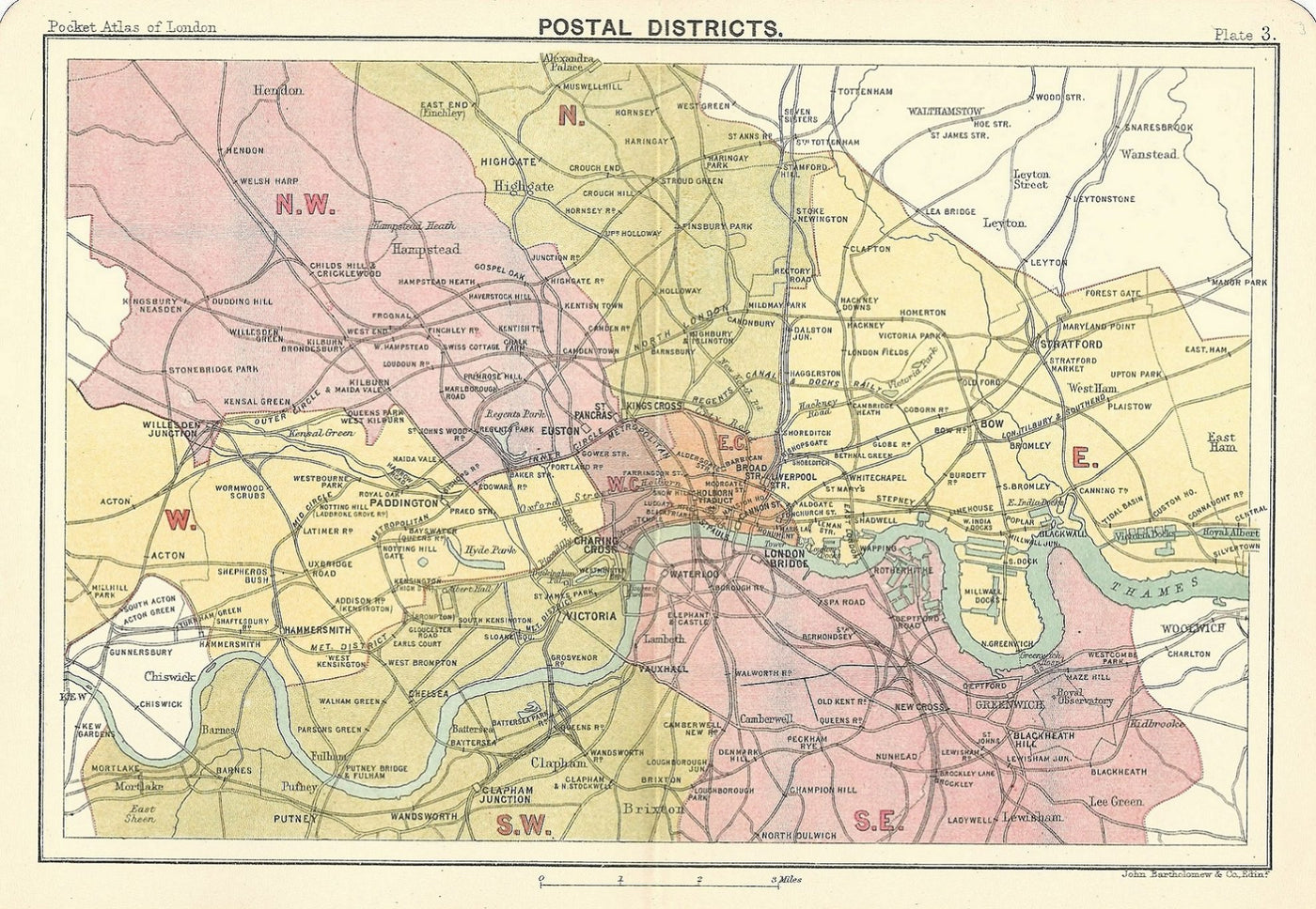 Postal District map of London John Bartholomew 1891