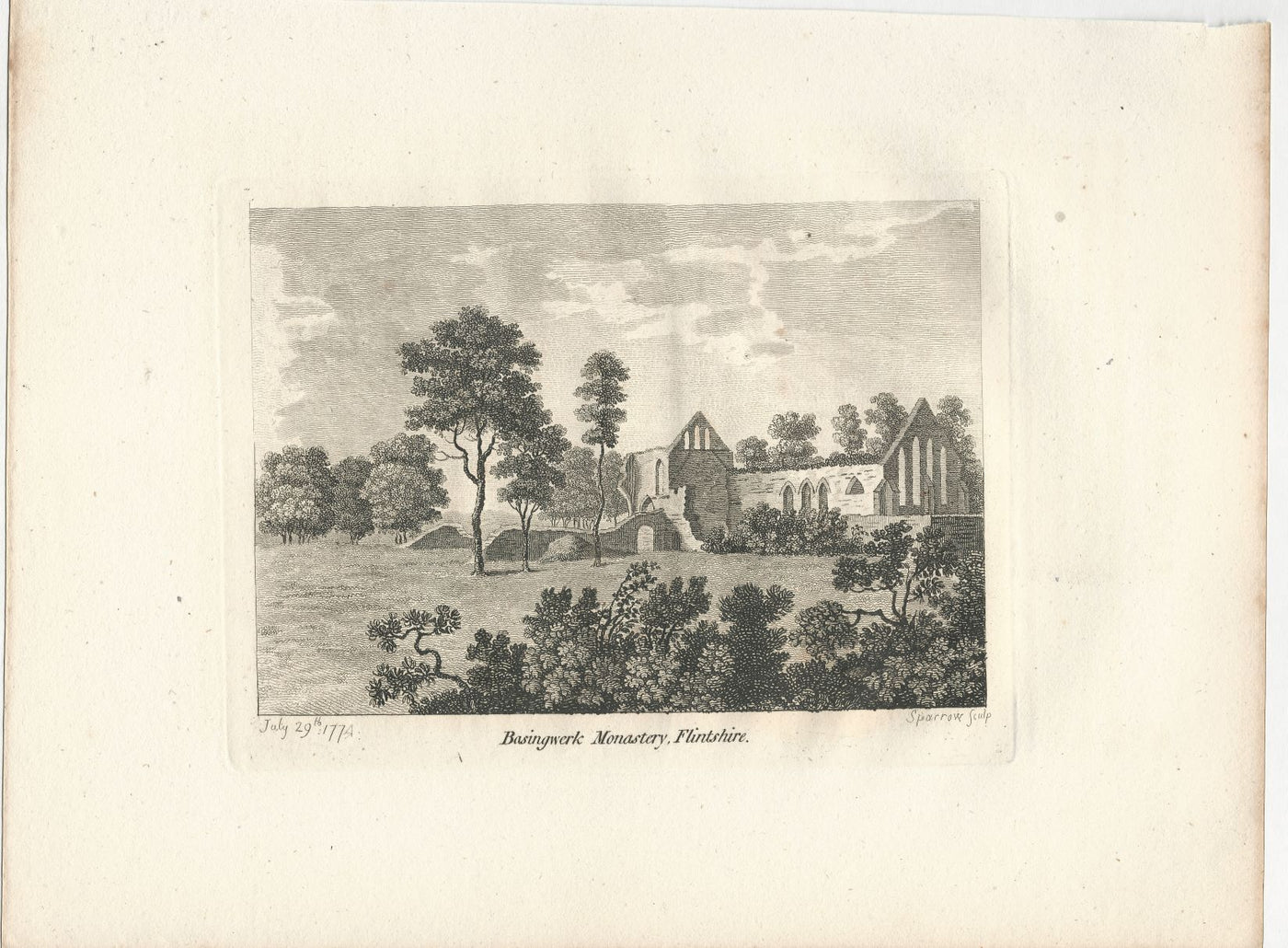 Basingwerk Abbey Flintshire antique print dated 1774