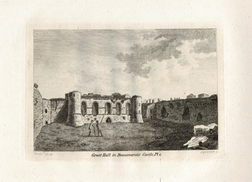 Beaumaris Castle Great Hall Anglesey Wales antique print 1774
