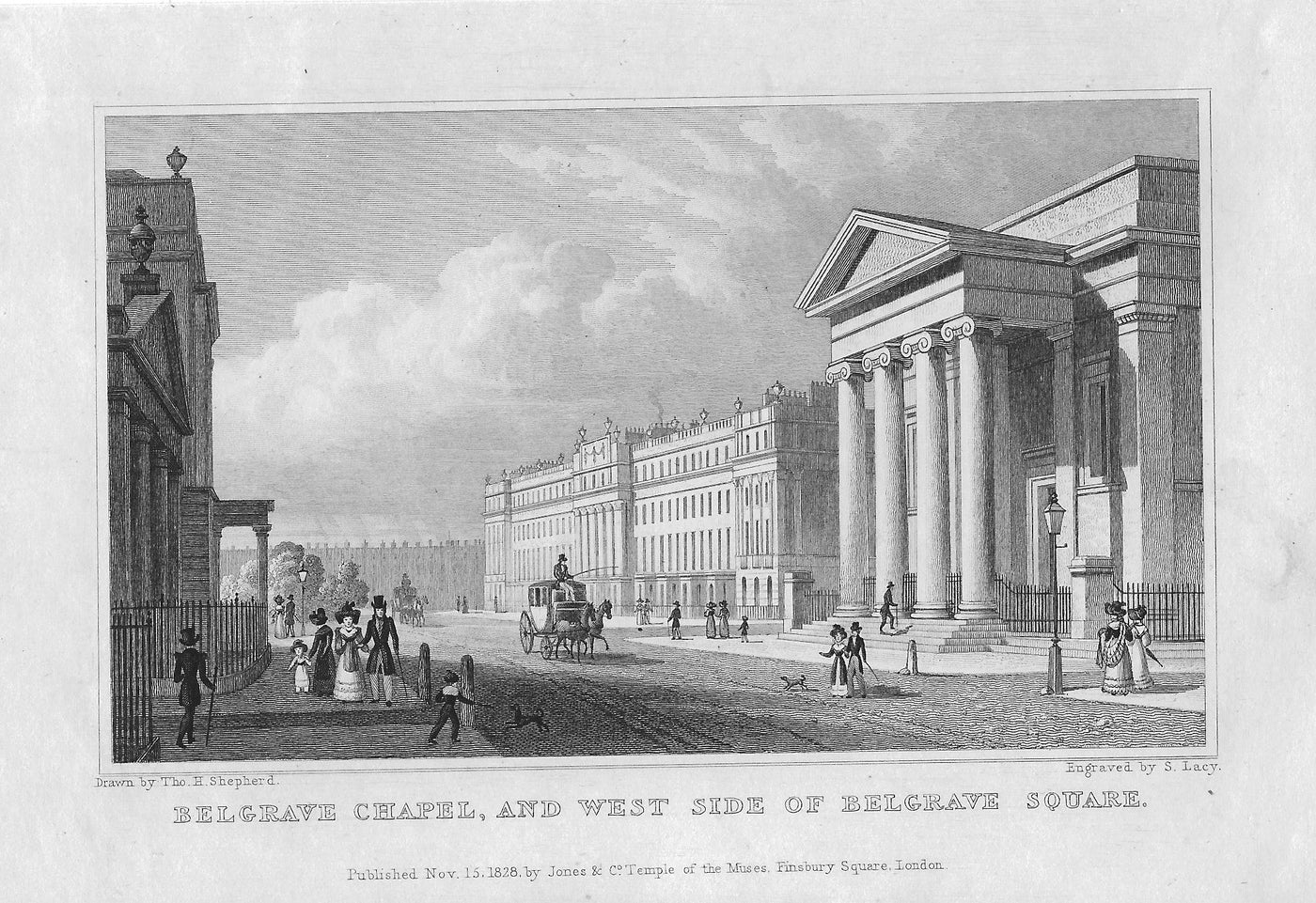 Belgrave Square Chapel Pimlico London antique print 1830