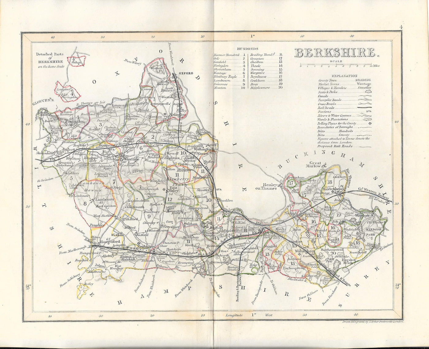 Berkshire antique map by Dugdale published 1845