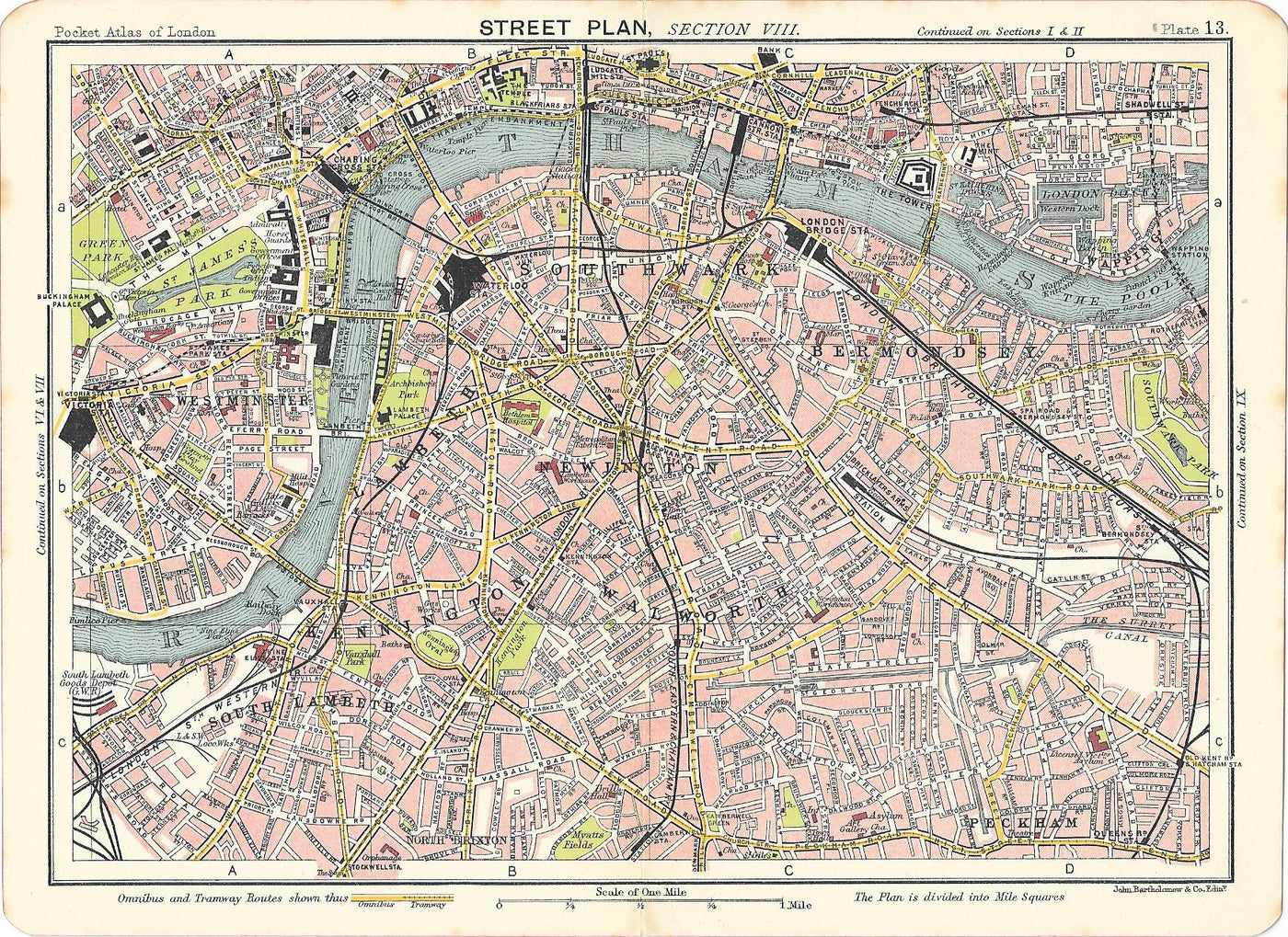 Bermondsey antique map published 1917