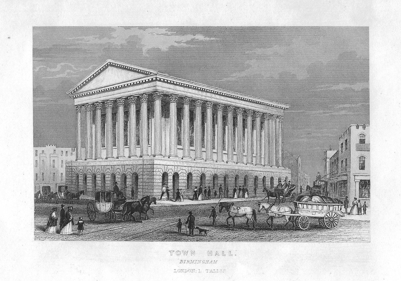 Birmingham Town Hall Warwickshire antique print 1845
