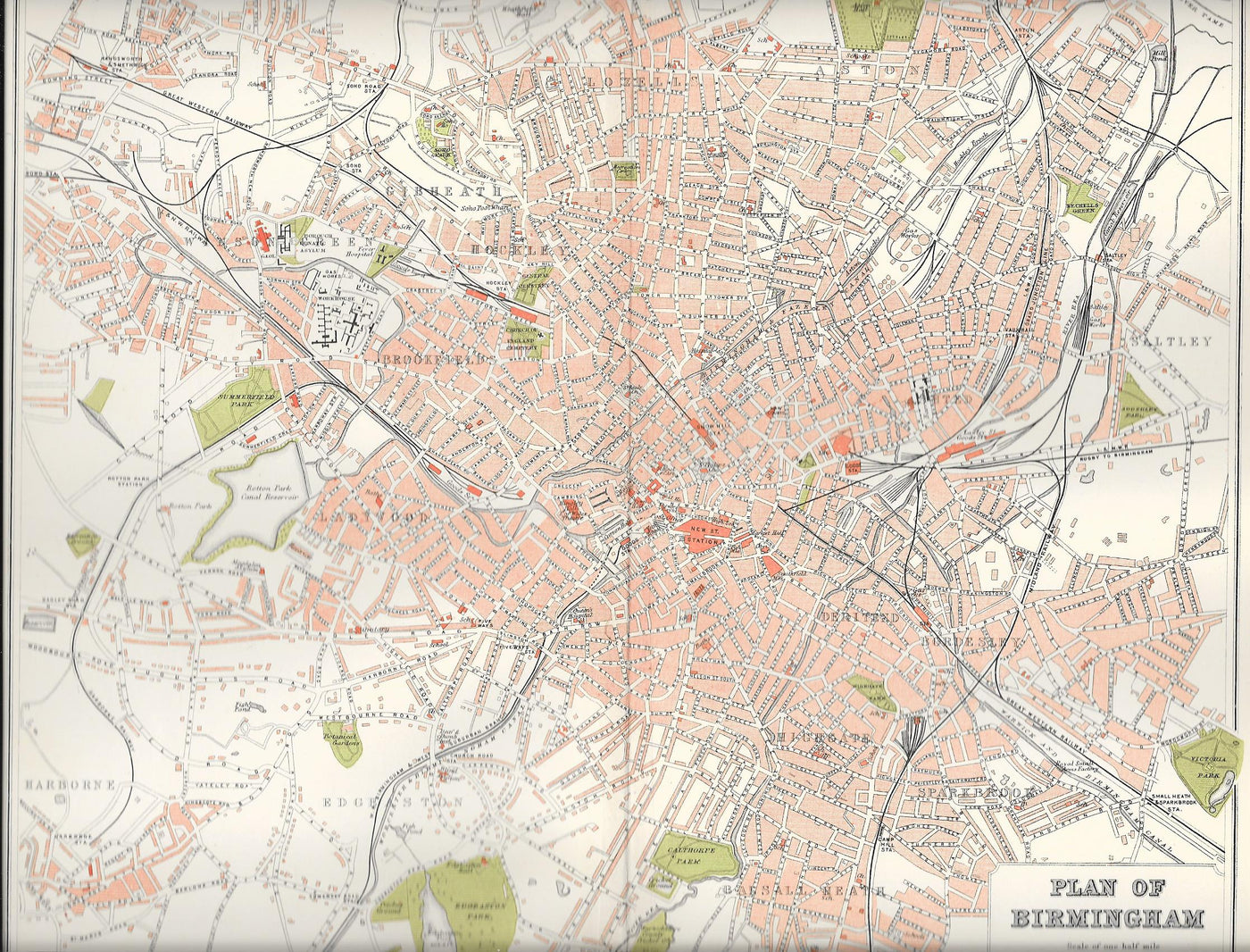 Birmingham Warwickshire antique map published 1895