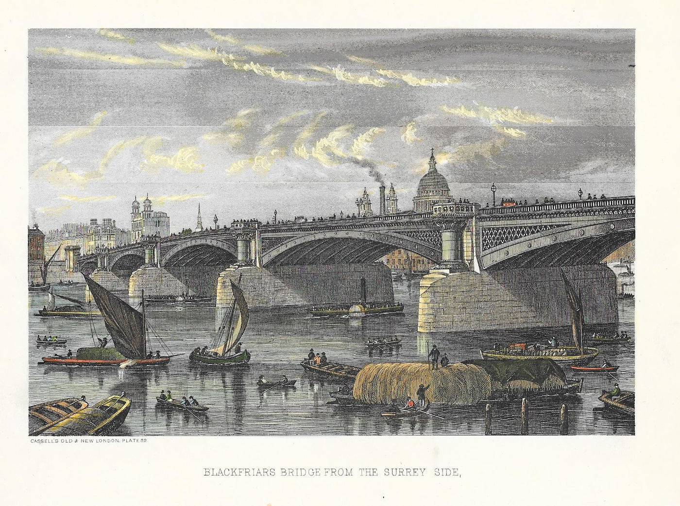 Blackfriars Bridge antique print 1894