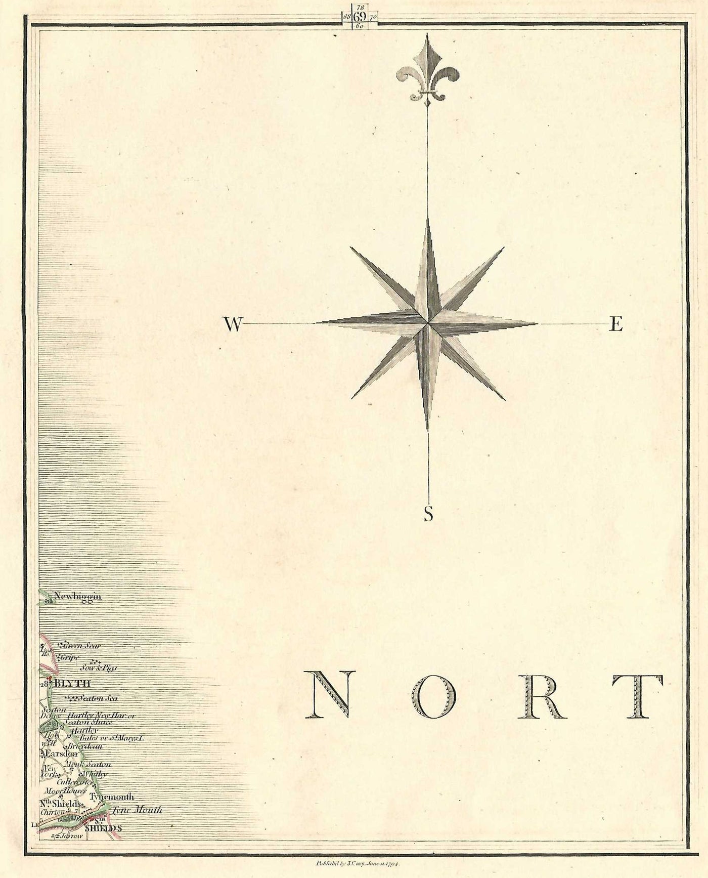 Blyth Tynemouth North Shields South Shields Tyne and Wear antique map 1794
