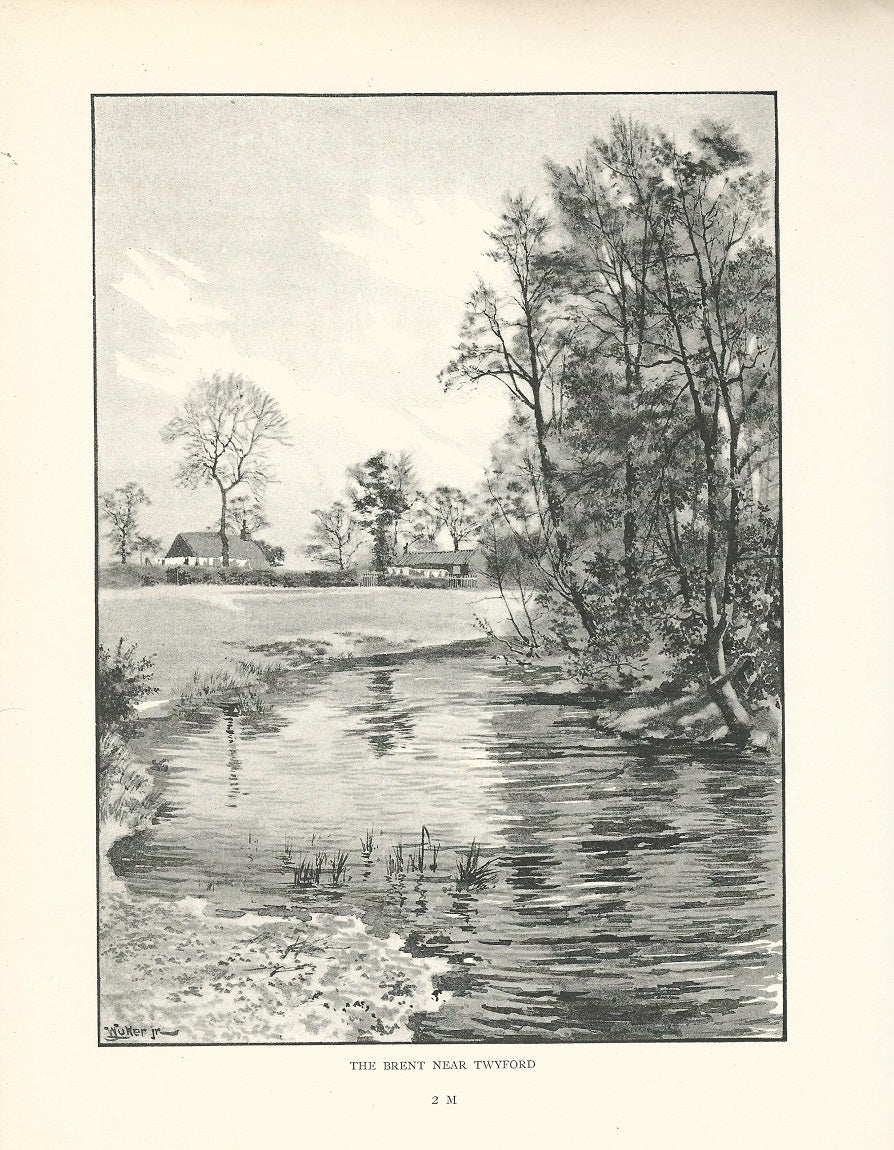 Brent River near Twyford antique print 1893
