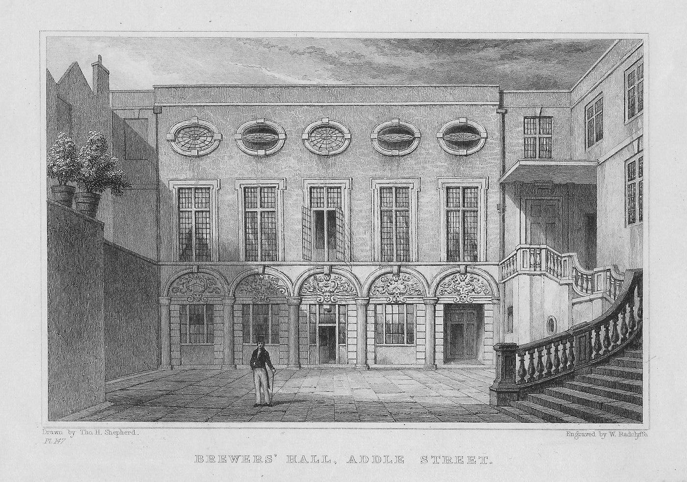 Brewers Hall City of London antique print 1831