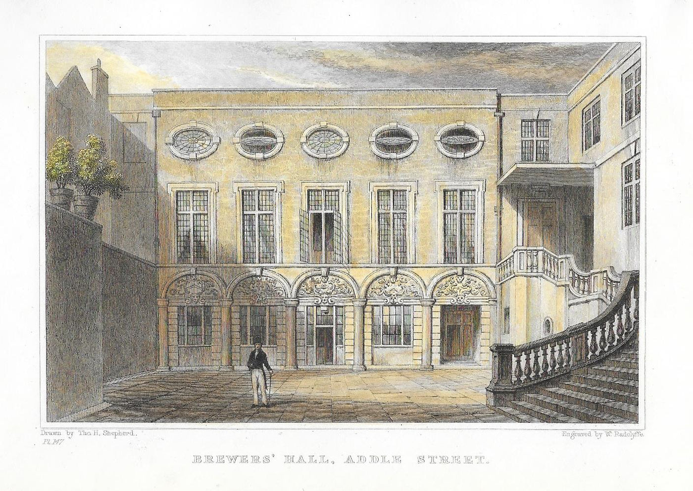 Brewers Hall Addle Street antique print 1831