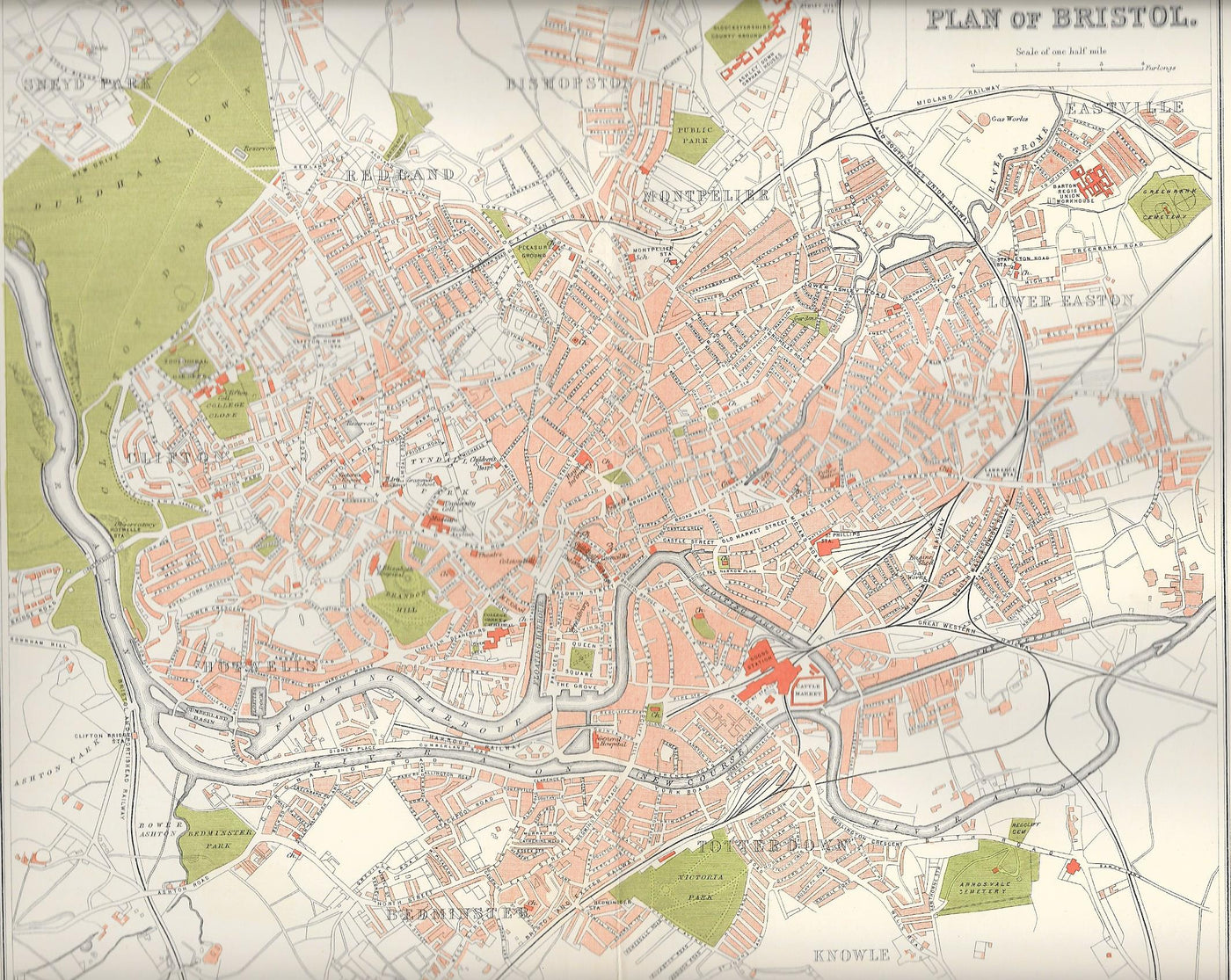 Bristol Gloucestershire antique map 1895