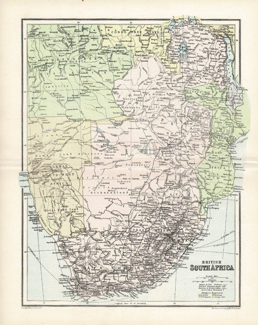 British South Africa original antique map