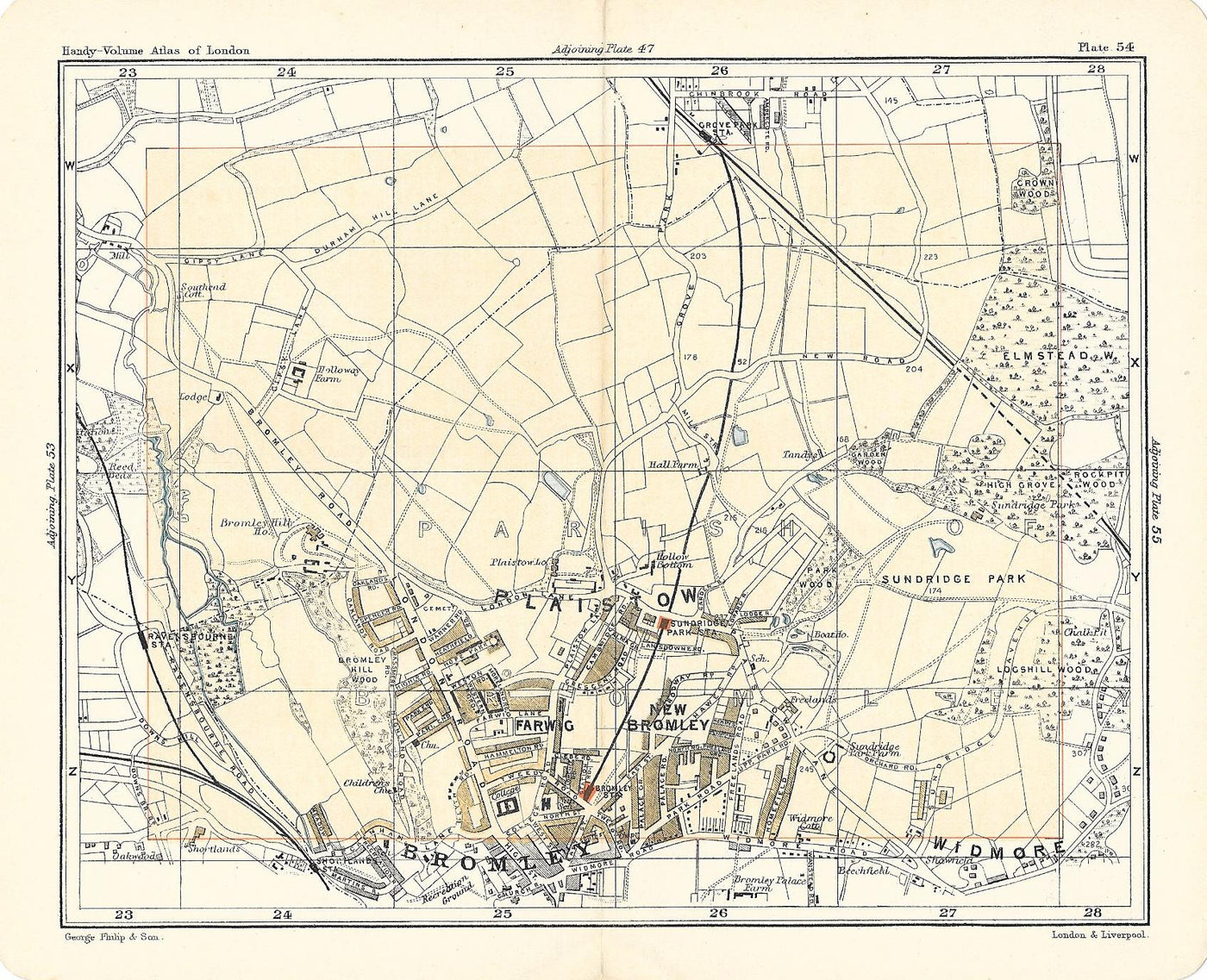Bromley Kent antique map 1902