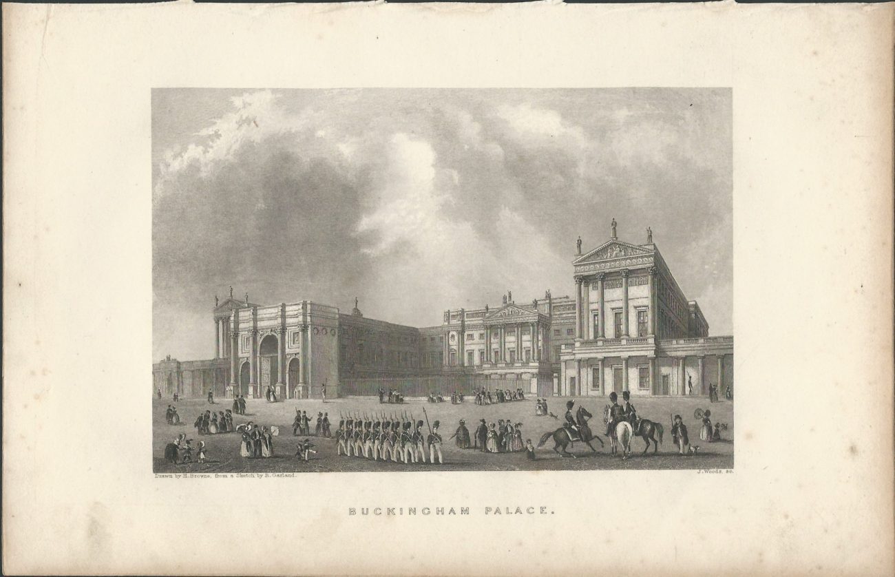 Buckingham Palace antique print published 1838