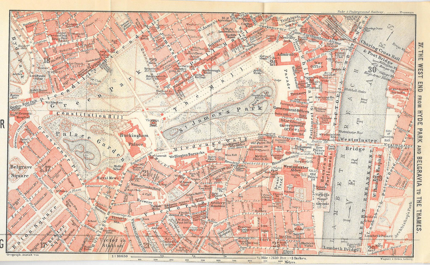 Buckingham Palace antique map 1913
