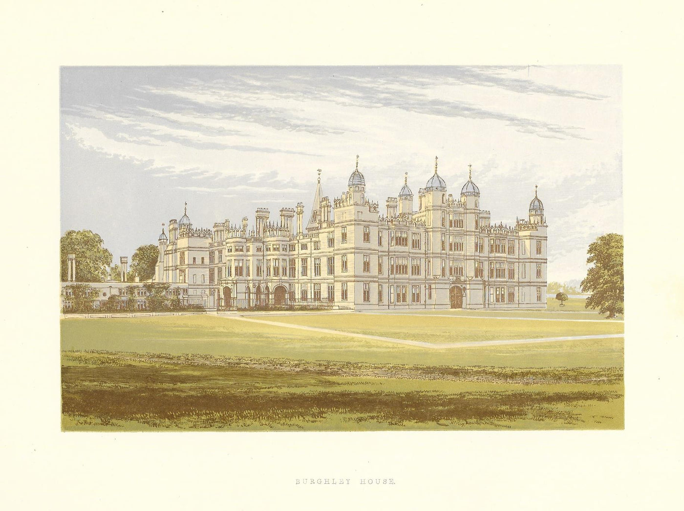 Burghley House Lincolnshire guaranteed antique print 1880