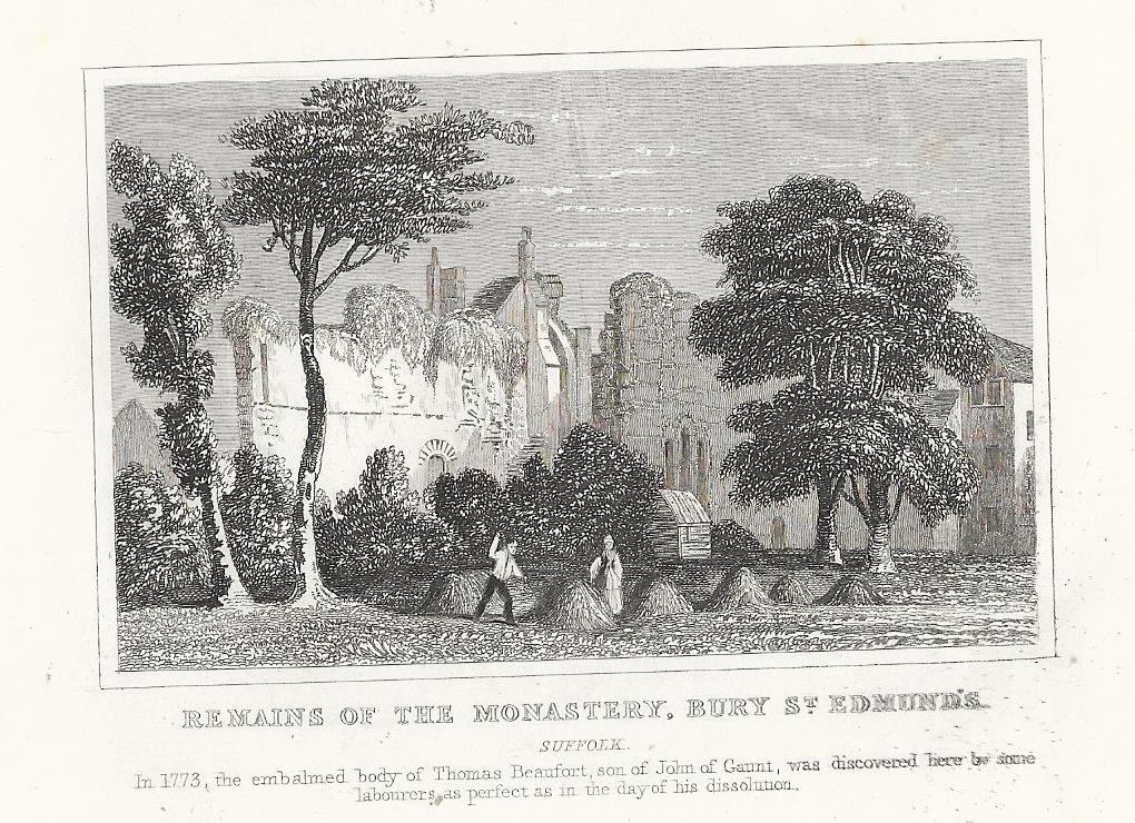 Bury St Edmund's Abbey Suffolk antique print 1845
