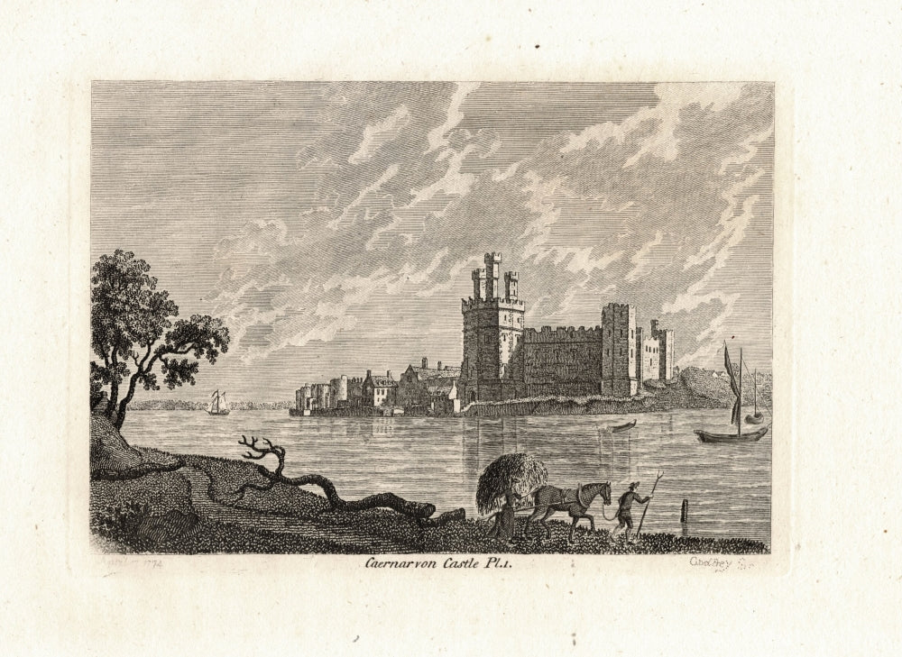 Caernarfon Castle Caernarfonshire Wales antique print 1774