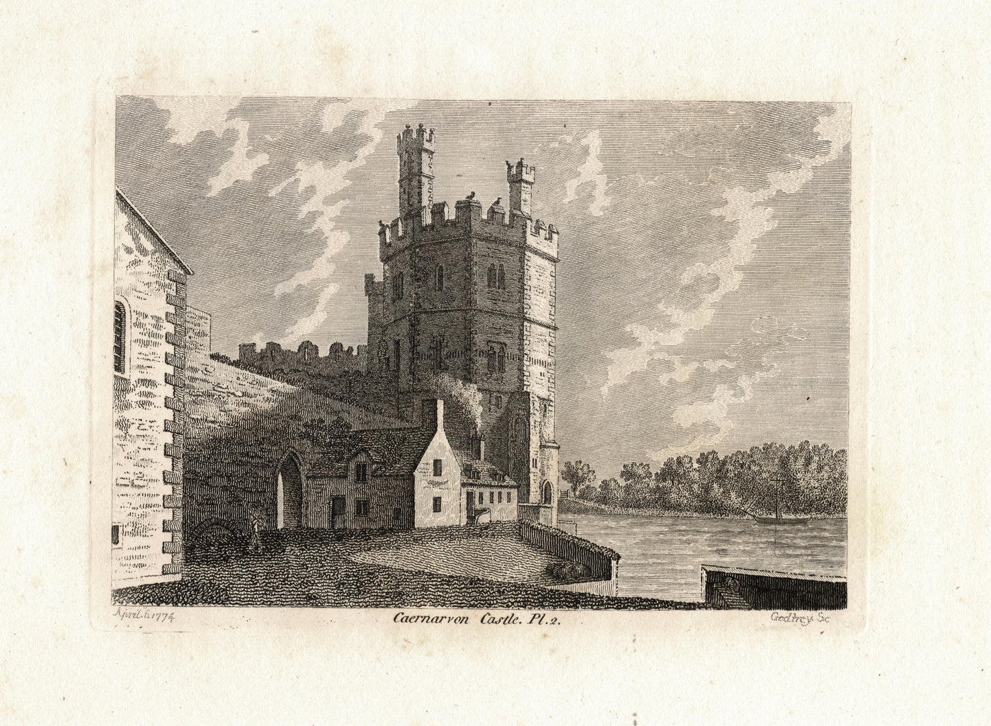 Caernarfon Castle Gwynnedd Cymru antique print 1774