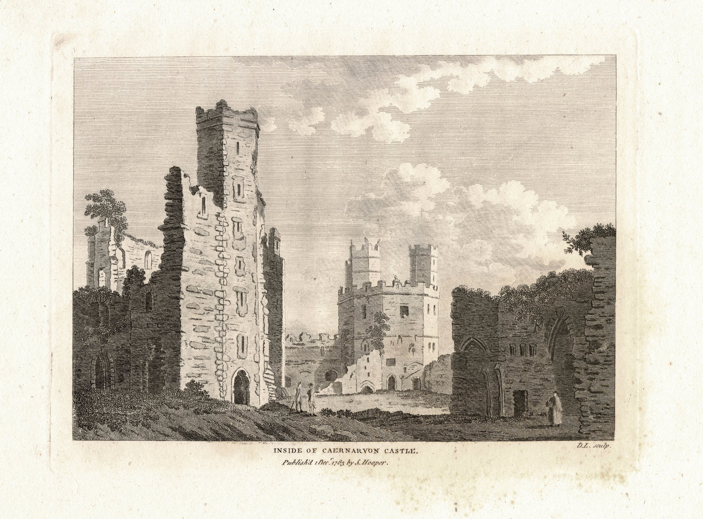 Caernarfon Castle Caernarfonshire Wales interior antique print 1783