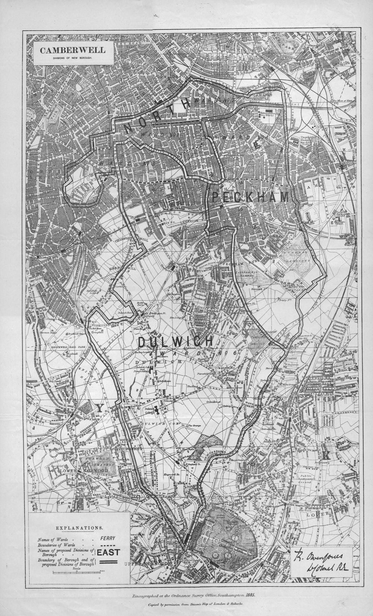 Camberwell antique map Ordnance Survey published 1885