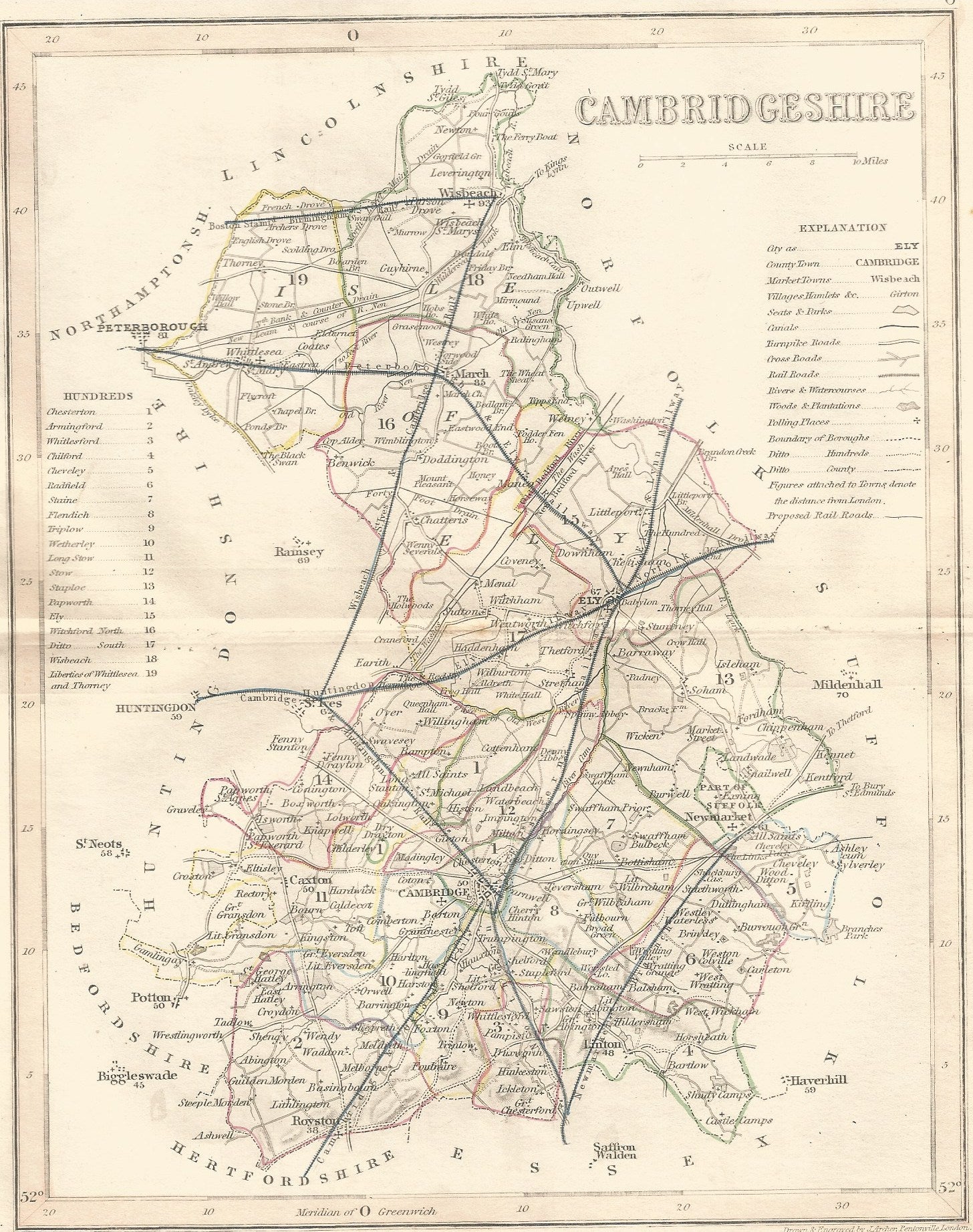 Cambridgeshire antique map 1845 - Cambridgeshire Antique Map Dugdale 1845 
