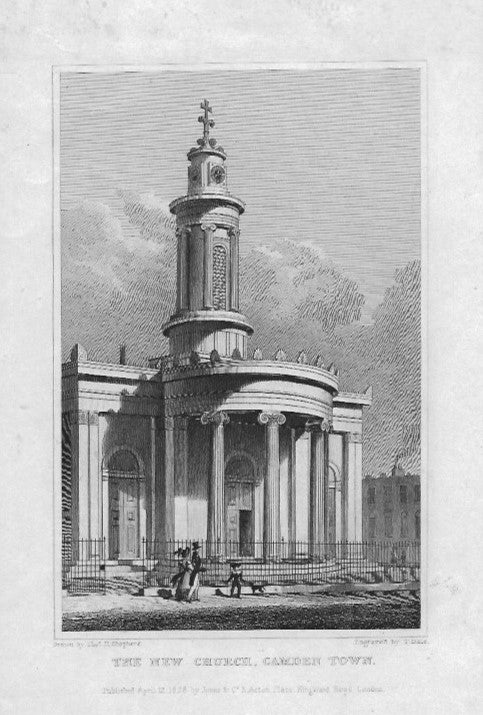 Camden All Saints Church antique print 1830