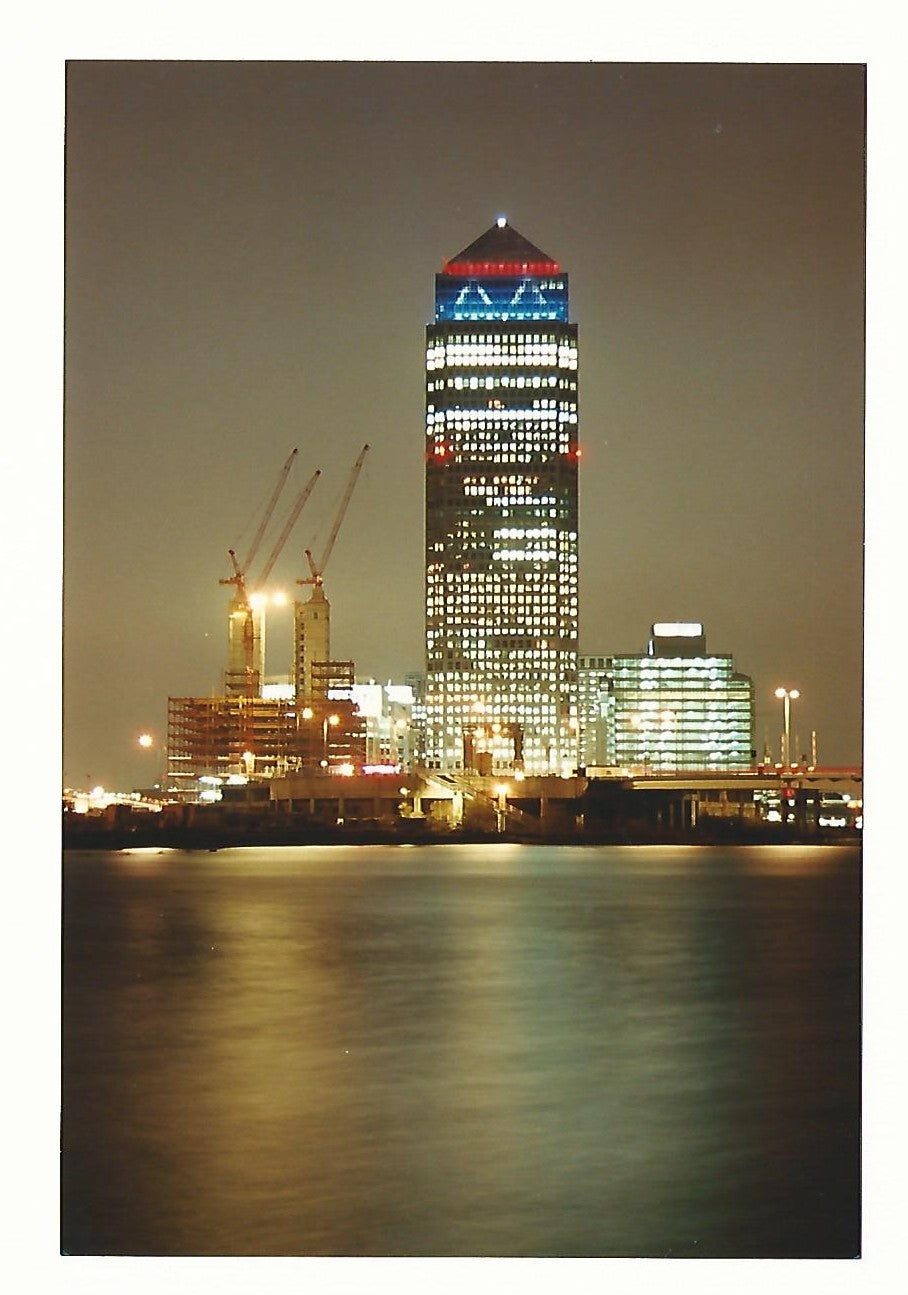 Canary Wharf light show 2001 photograph