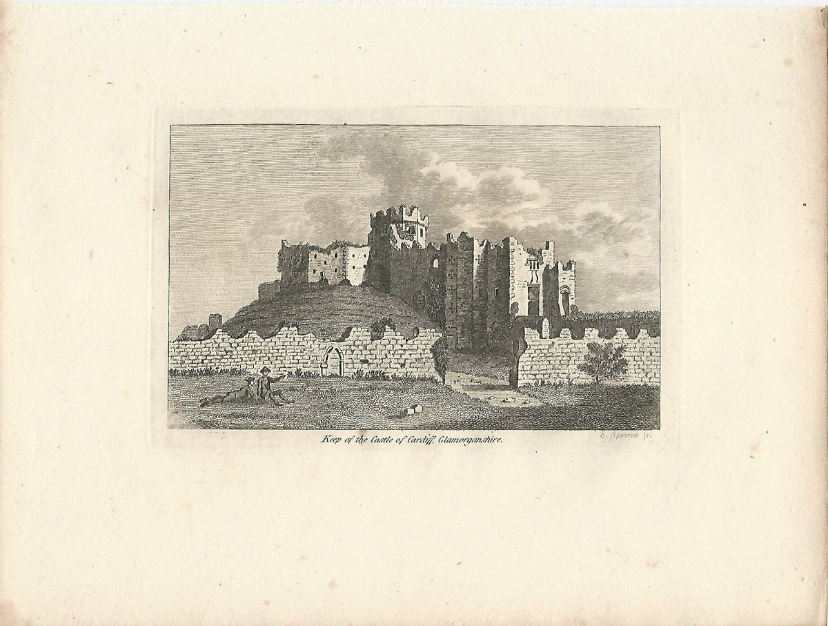 Cardiff Castle Keep Glamorganshire antique print 1775