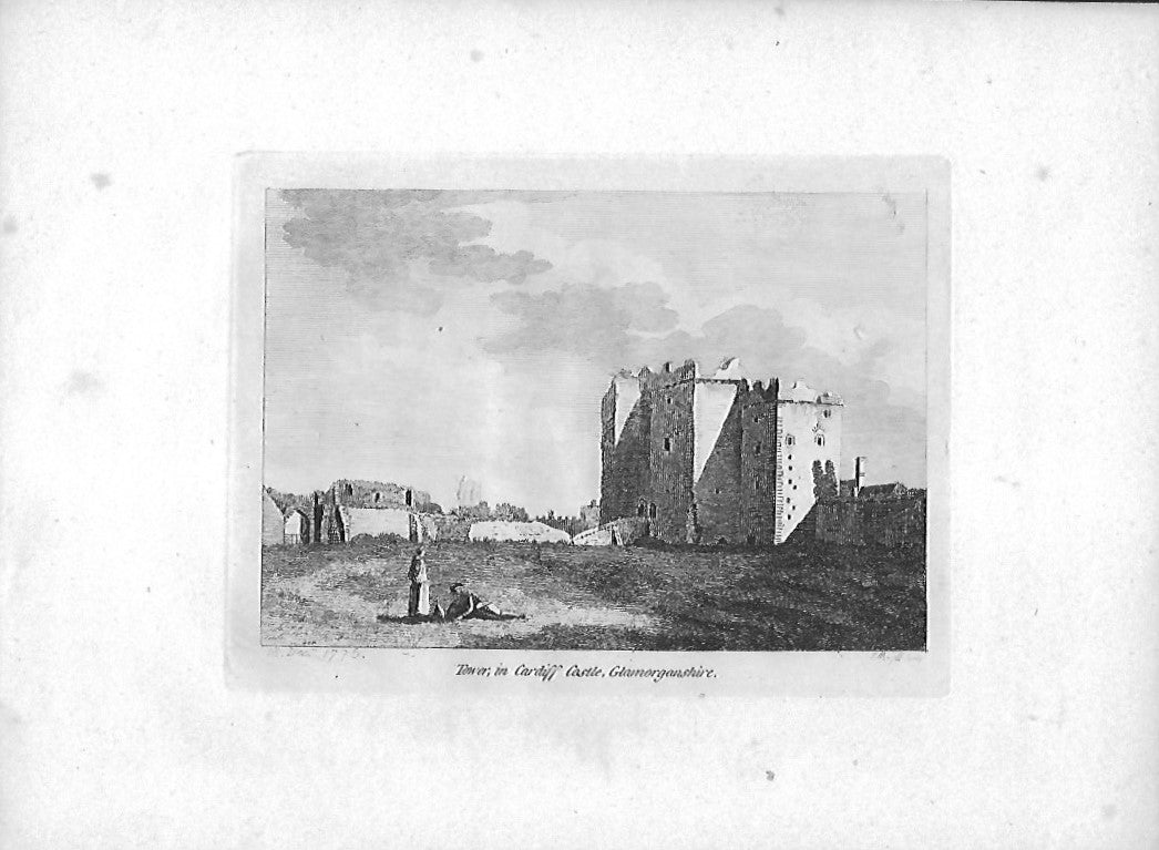 Cardiff Castle Tower Glamorganshire antique print dated 1775