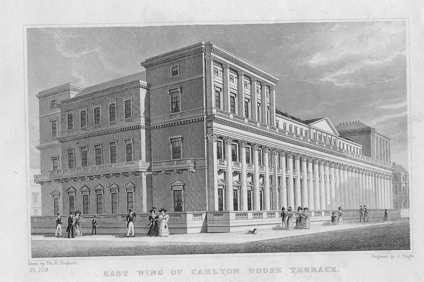 Carlton House Terrace London antique print 1830