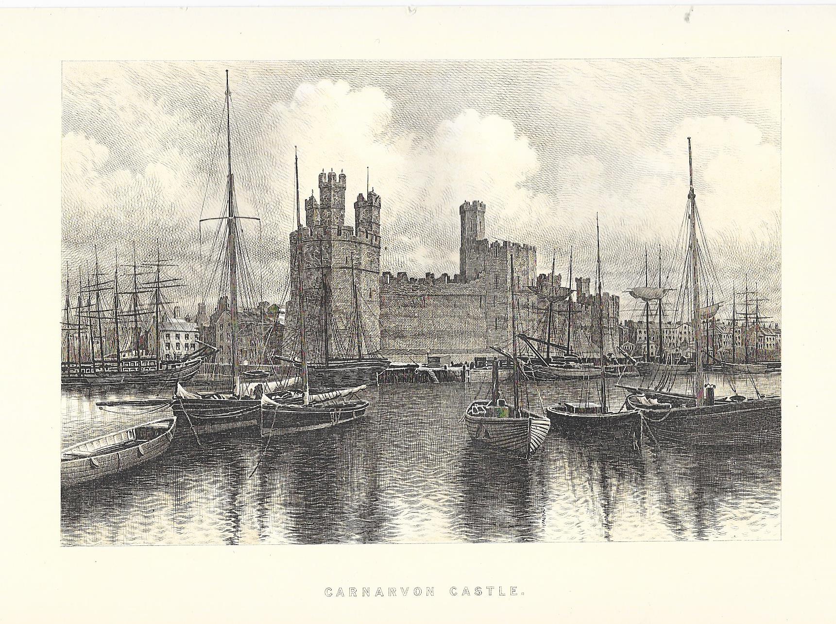 Carnarvon Caernarvon Caernarfon Castle antique print Frontispiece_Maps
