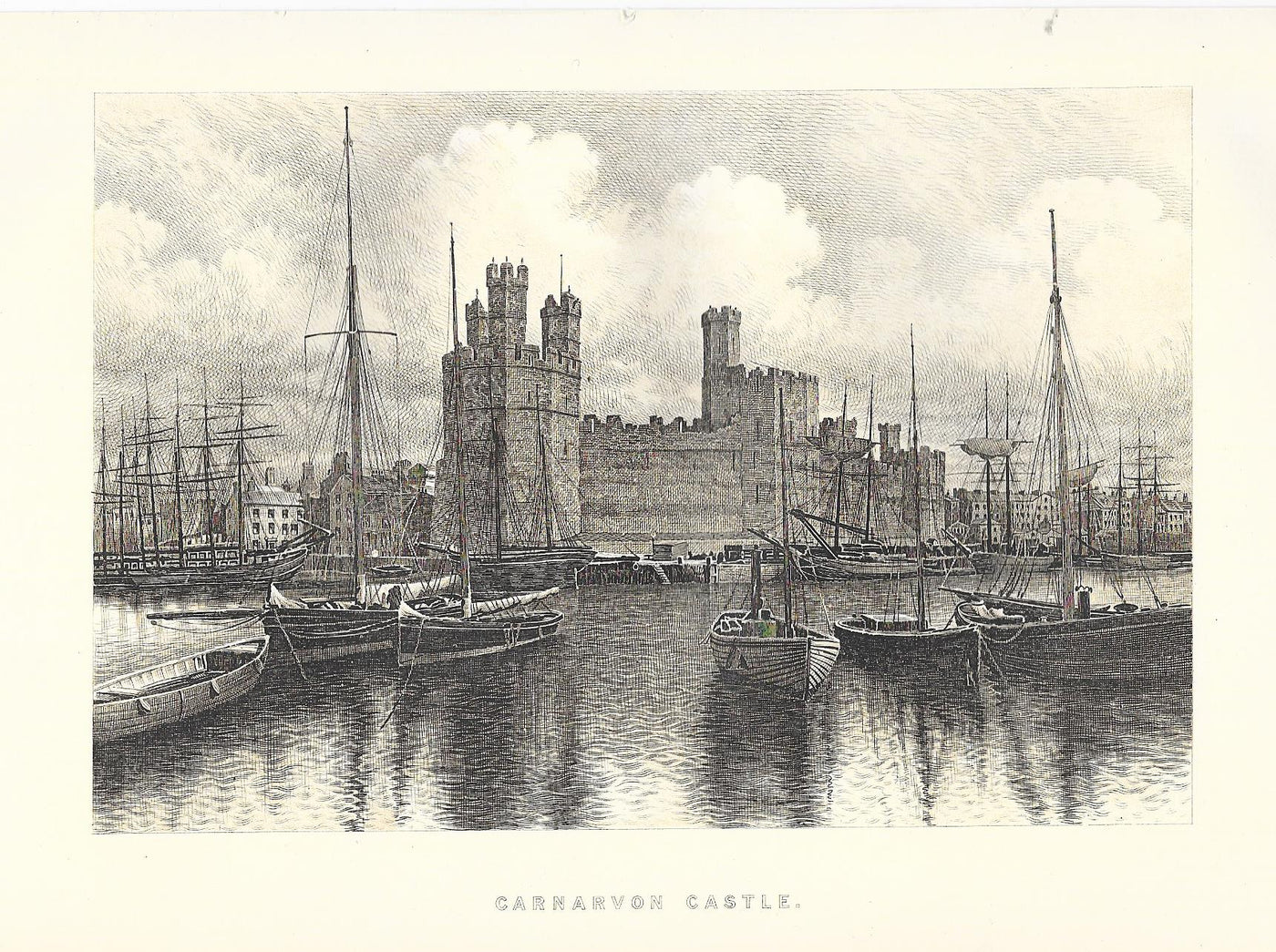 Carnarvon Caernarvon Caernarfon Castle antique print 1895