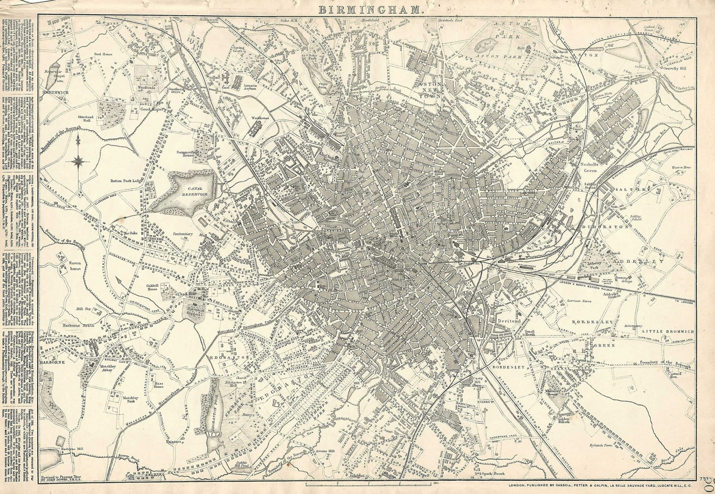 Birmingham antique map from Cassell's Atlas 1864
