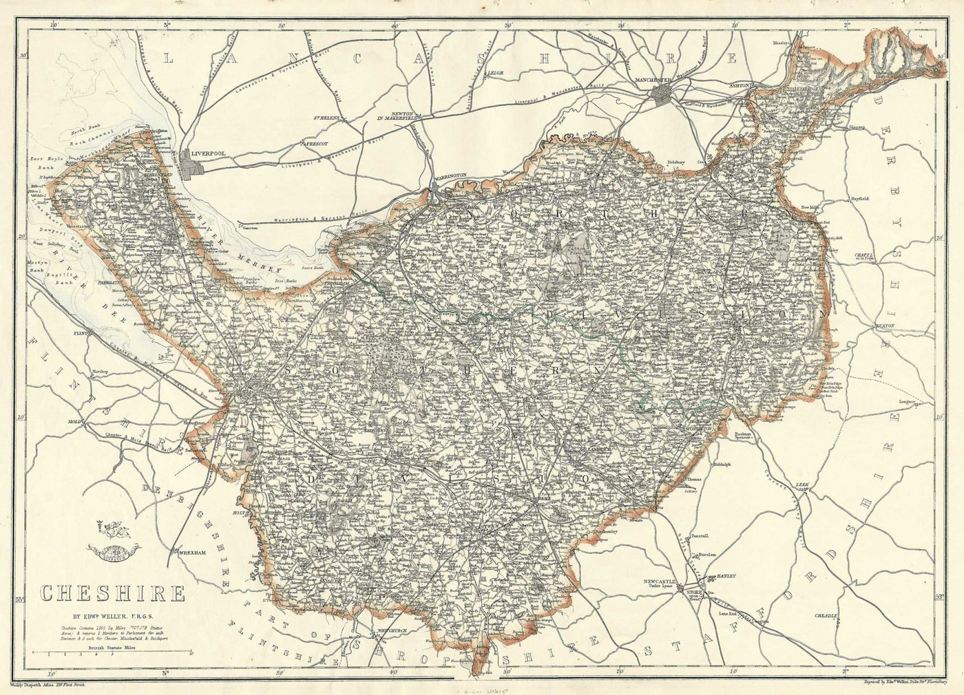 Cheshire antique map from Cassell’s County Atlas 1864