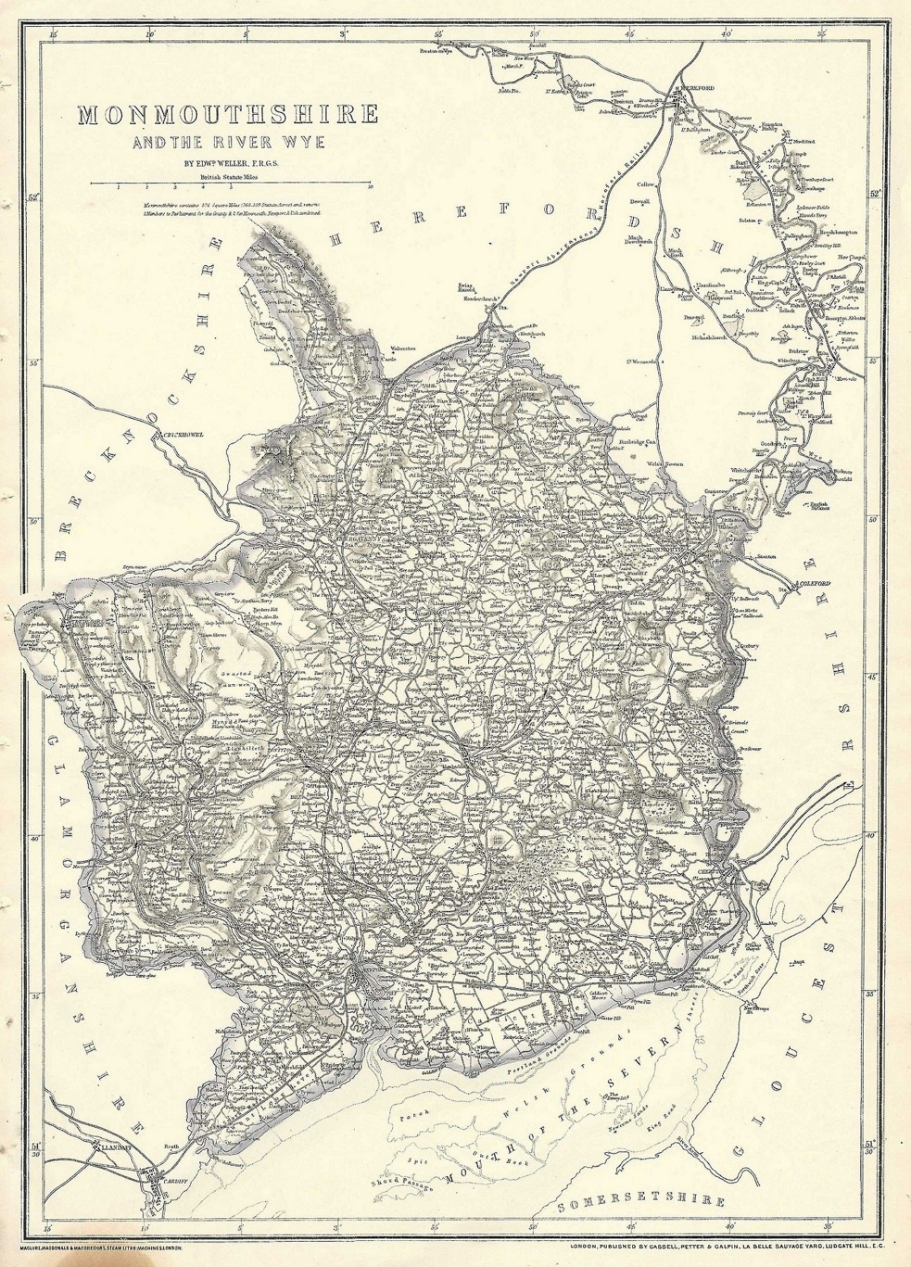 Monmouthshire antique map from Cassell’s County Atlas