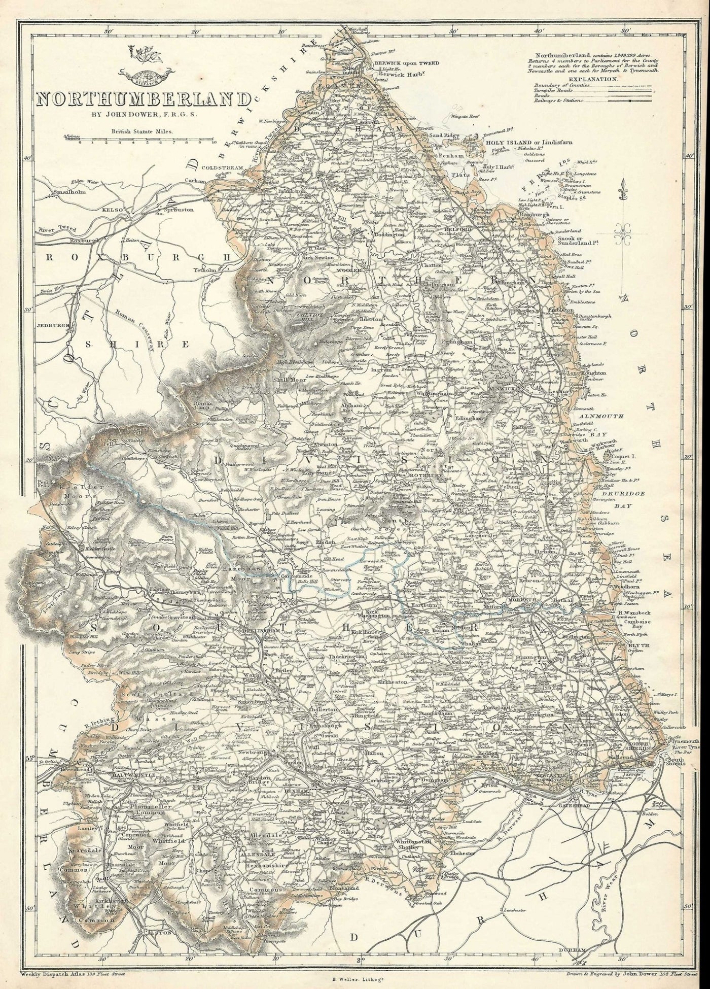 Northumberland antique map from Cassell’s County Atlas