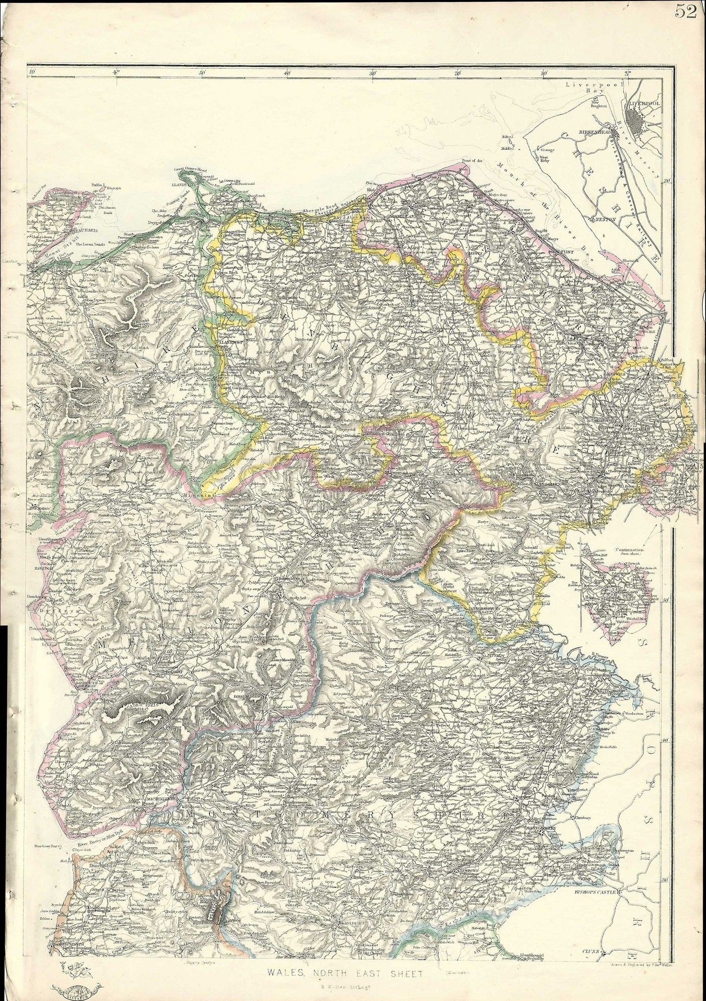 Wales antique map (Cymru) published 1864