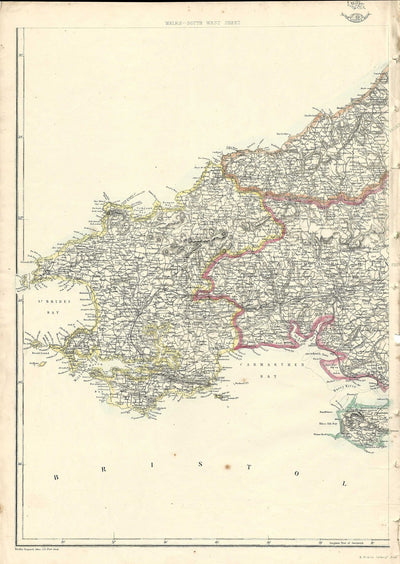 Wales antique map (Cymru) published 1864