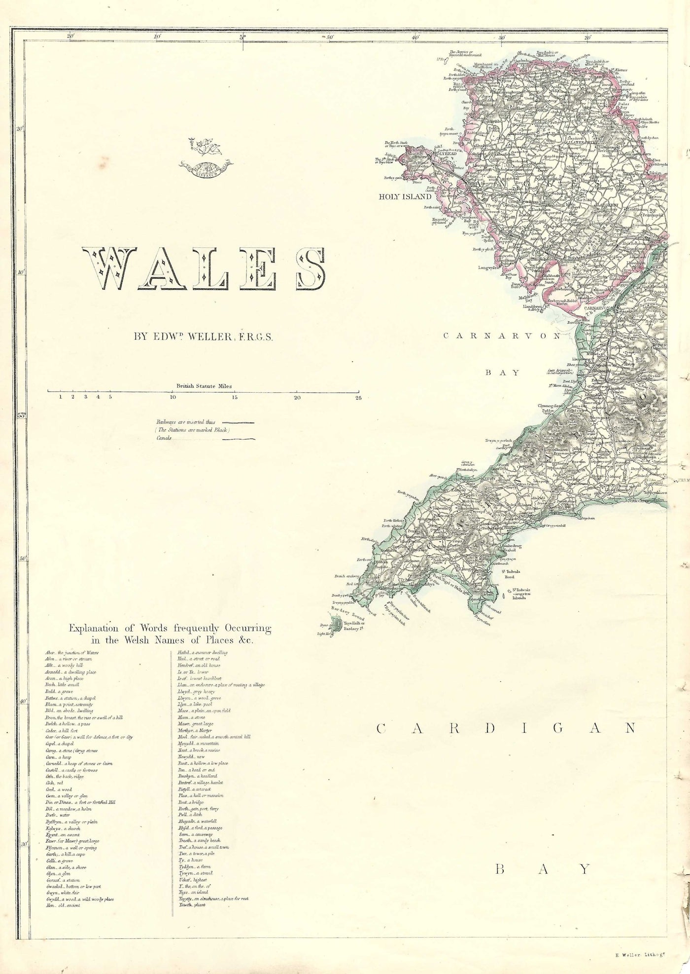 Wales antique map (Cymru) published 1864