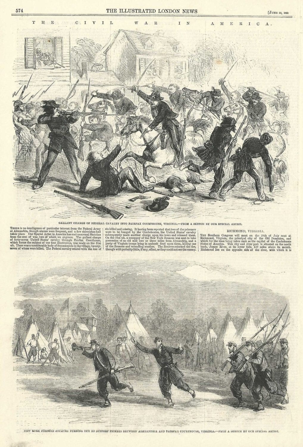 Union Cavalry and New York Firemen Zouaves at Fairfax Virginia American Civil War 1861