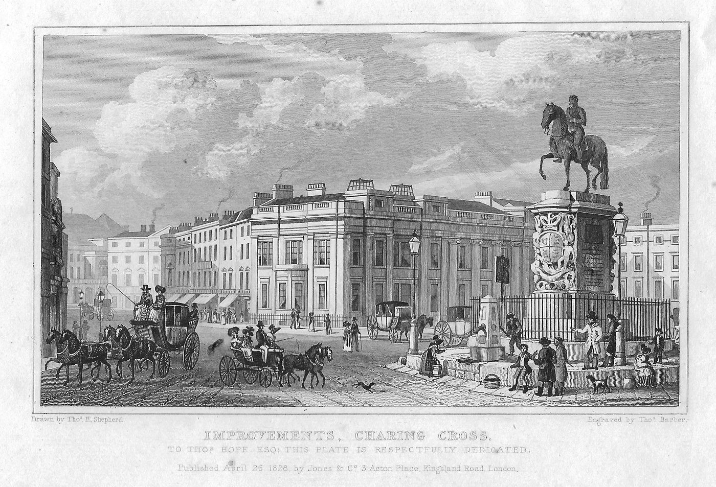 Charing Cross London antique print 1830