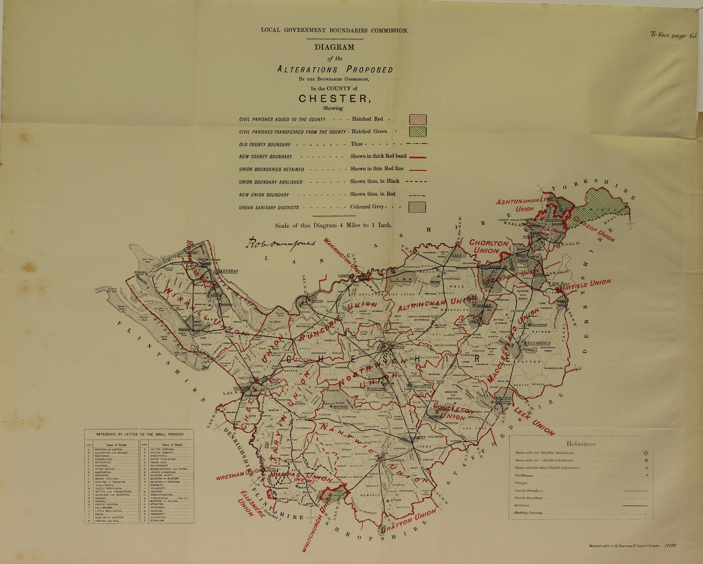 Cheshire antique map Ordnance Survey Boundary Commission Report 1888