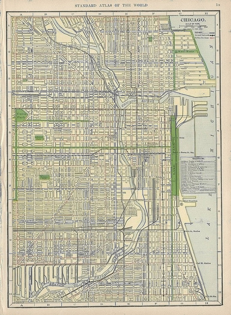 Chicago Illinois antique map published 1906