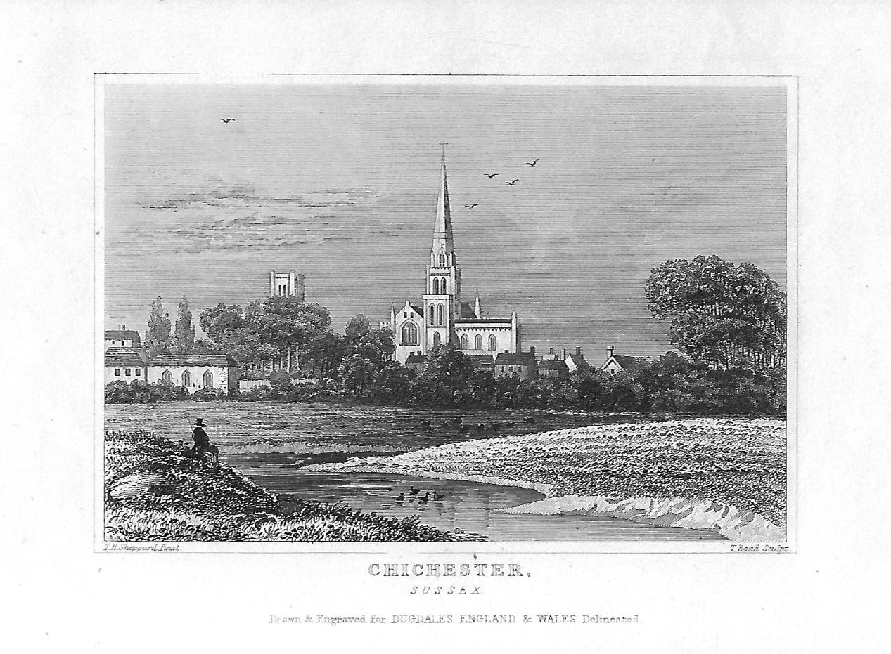 Chichester Cathedral Sussex antique print 1845