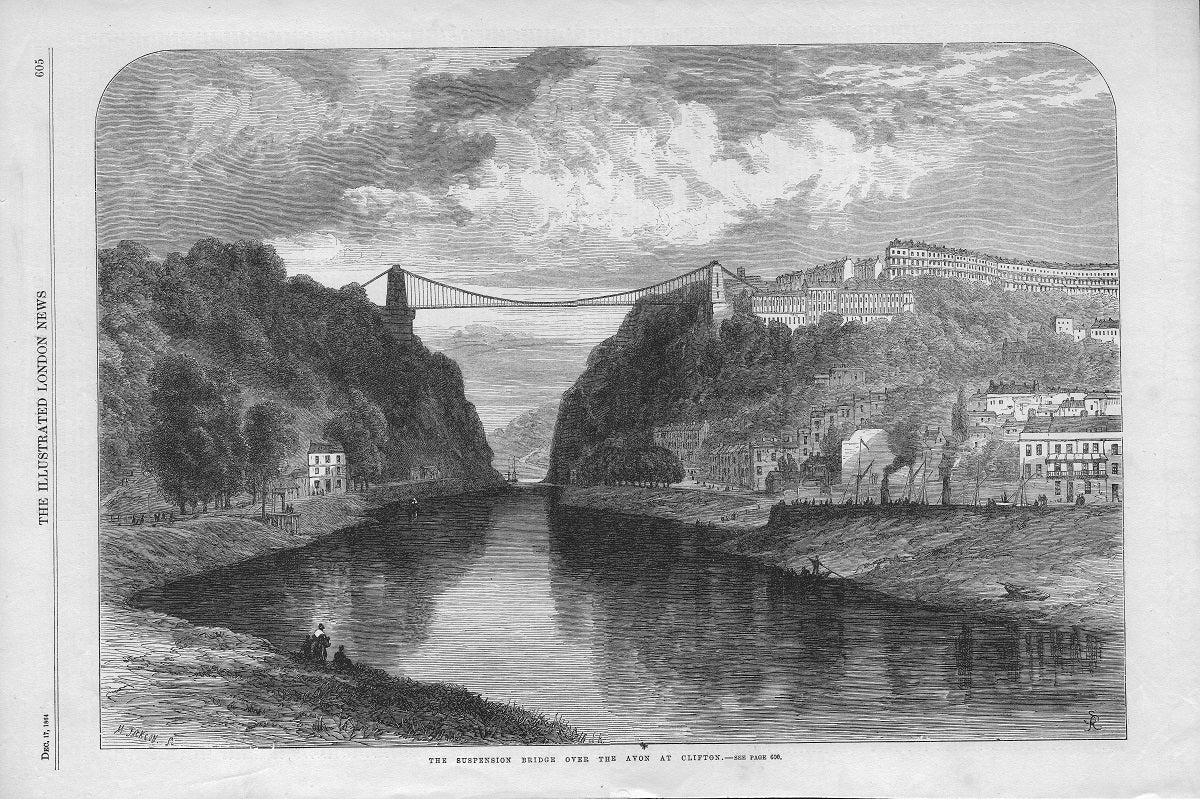 Clifton Suspension Bridge opening antique print 1864