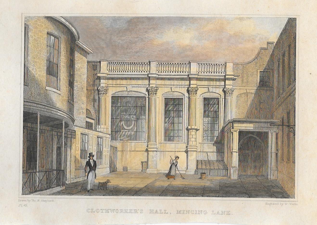 Clothworkers Hall City of London antique print 1830