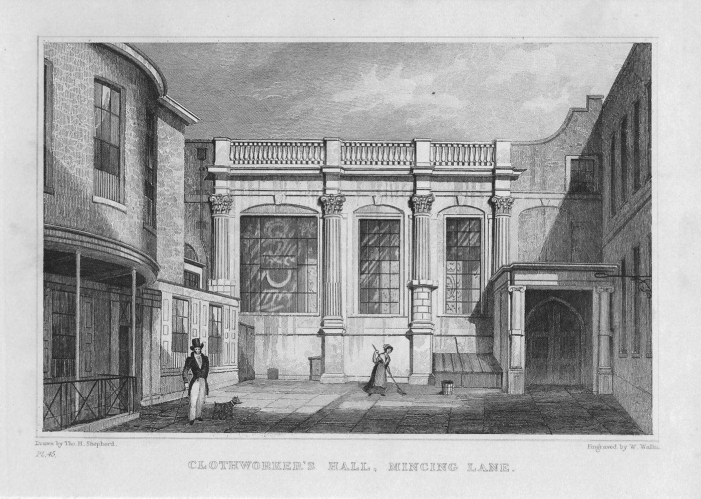 Clothworkers Hall Mincing Lane London antique print 1830