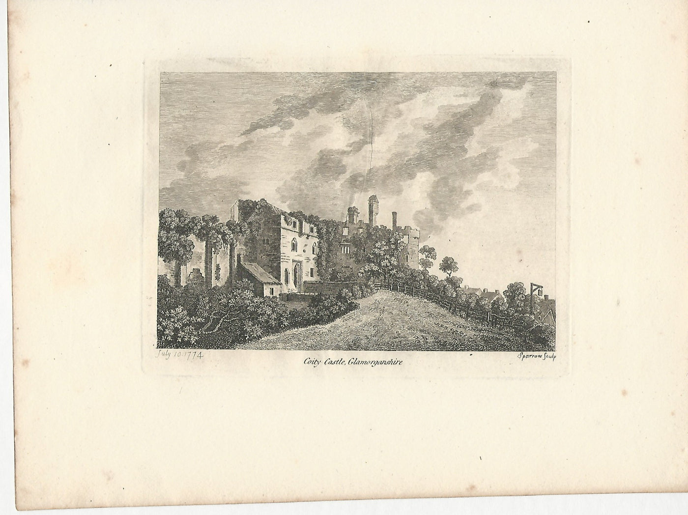 Coity Castle Glamorganshire Wales antique print 1774